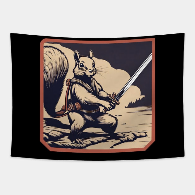 Squirrel with katana Tapestry by Ilustradamus