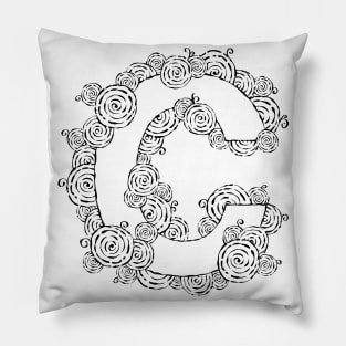 Letter C Vintage Swirl Art Pillow