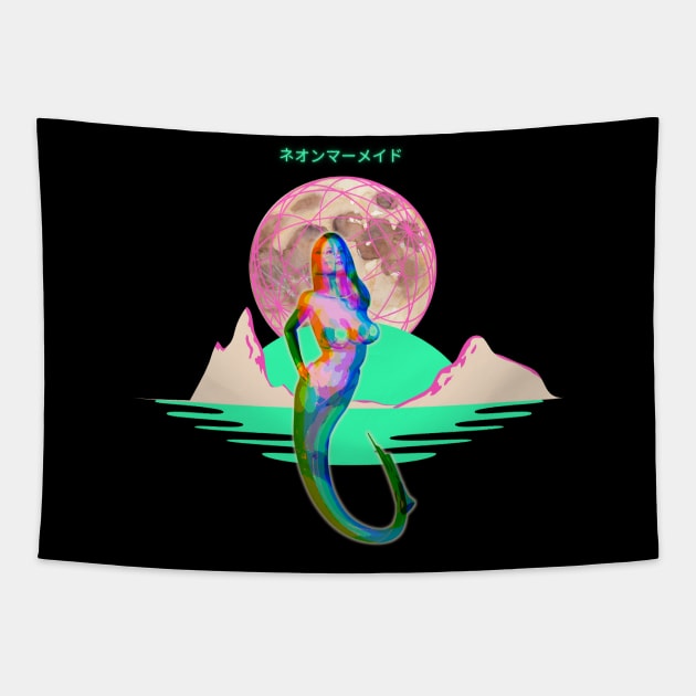 Glitchart Mermaid Vaporwave Aesthetic Tapestry by Shirt Vibin