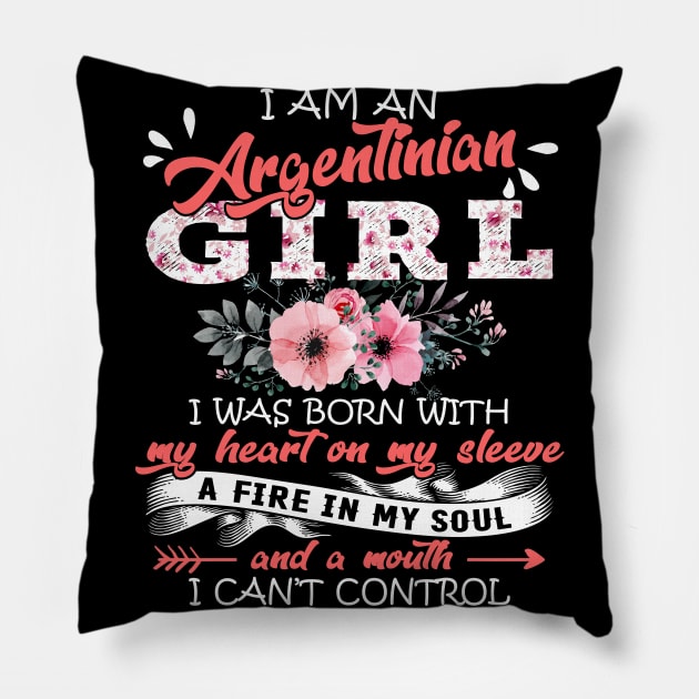 Argentinian Girl I Was Born With My Heart on My Sleeve Floral Argentina Flowers Graphic Pillow by Kens Shop