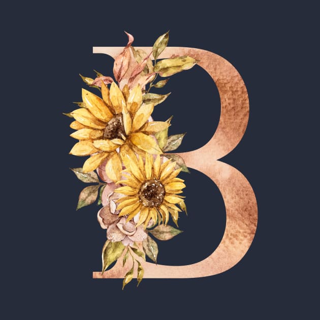 Watercolor sunflower floral  wedding monogram, B letter illustration by tiana geo