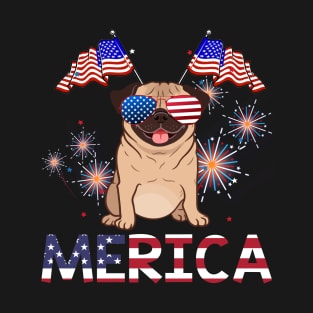 Merica Pugs Usa American Flag Independence T-Shirt