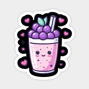 Kawaii Boba Tea Drink with Blueberries and Hearts | Cute Food Design Magnet