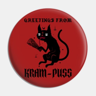 Greetings From Kram-puss, Funny Krampus Cat Christmas Pin