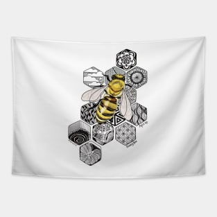 Golden Honey Bee Doodle -white Tapestry