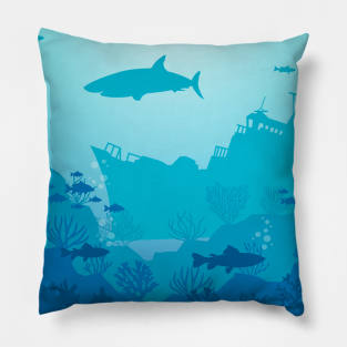 Underwater Background With Shark Pillow