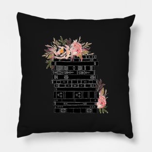 Watercolor flowers and stack of books Pillow