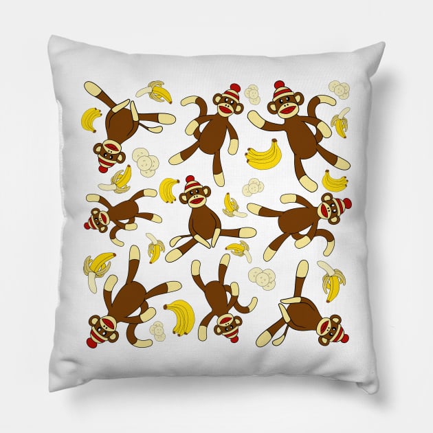 Sock Monkey & Bananas All Over Print Pillow by DiaperedFancy