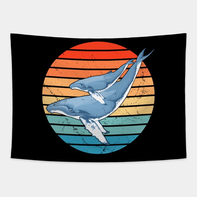 Humpback Whales 60s Sunset Tapestry by NicGrayTees