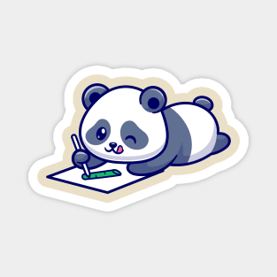 Cute Panda Drawing Bamboo On Paper Cartoon Magnet