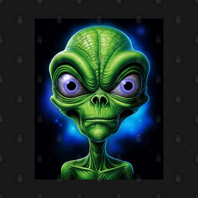 Green Alien Outer Space I Seeing You by Juka