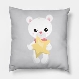 Cute Bear, White Bear, Teddy Bear, Baby Bear, Star Pillow