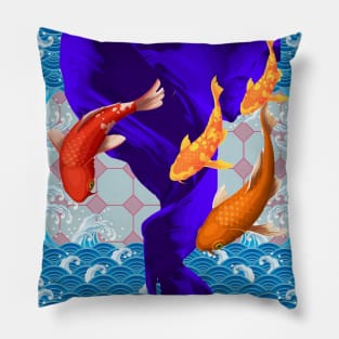 Orange Koi Fish with a Deep Purple Swirl Ocean- Happy Hong Kong Pillow