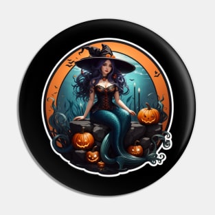 Halloween Witch with Mermaid Legs Pin