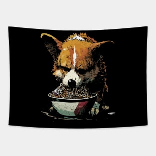 Corgi Dog Eating Ramen Noodles Tapestry