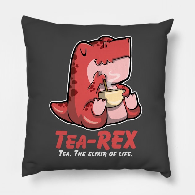 Cute Little T-rex Drinking a cup of tea Pillow by DinoMart