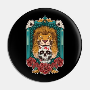 Lion Illustration with Skull Pin