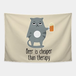 Beer Is Cheaper Than Therapy Funny Cat Tapestry