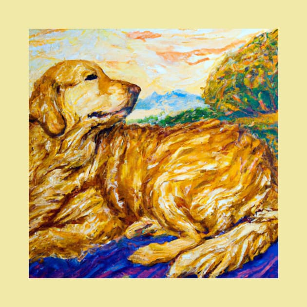 Golden Retriever in the style of Paul Gauguin by Star Scrunch