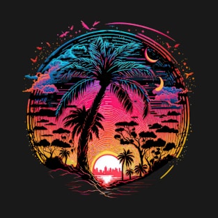 Synthwave 80s neon big palm tree T-Shirt