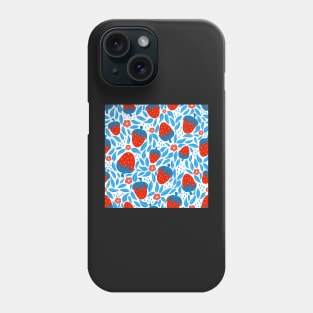 strawberry seamless pattern with blue and red colors Phone Case