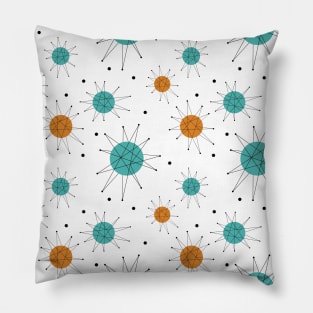 Atomic Age Turquoise Orange Franciscan Starburst Mid Century Pattern Pillow