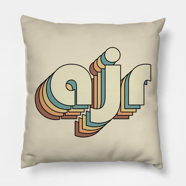 AJR Retro Rainbow Typography Style 70s Pillow by JULIAN AKBAR PROJECT