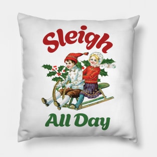 Vintage Merry Christmas Santa Sleigh Pillow