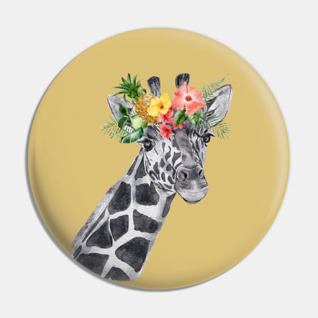 Giraffe in Flower Wreath Pin by Duck Cloud 9