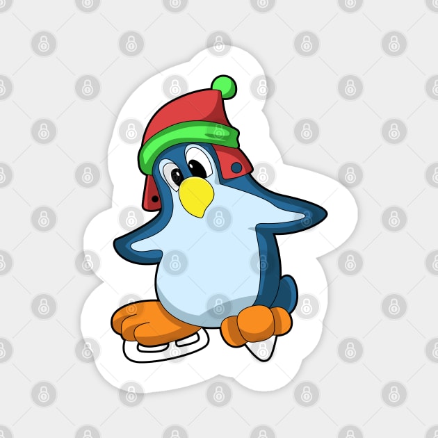 Penguin at Ice skating with Ice skates Magnet by Markus Schnabel