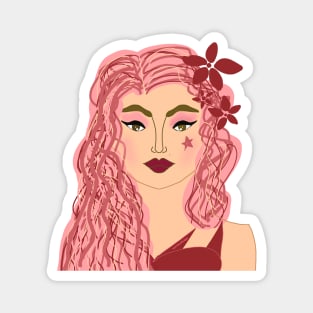 Pink Hair Woman Graphic Design Magnet