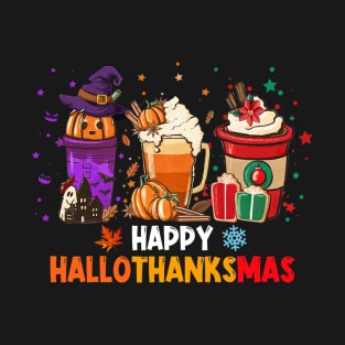 Coffee Costume Halloween Thanksgiving Christmas Happy Hallothanksmas T-Shirt