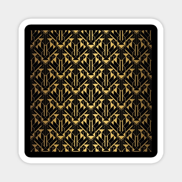 Black and Gold Faux Foil Vintage Art Deco Geometric Triangle Pattern Magnet by podartist