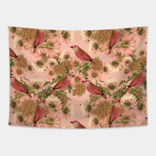 Pink Birds and Florals Tapestry