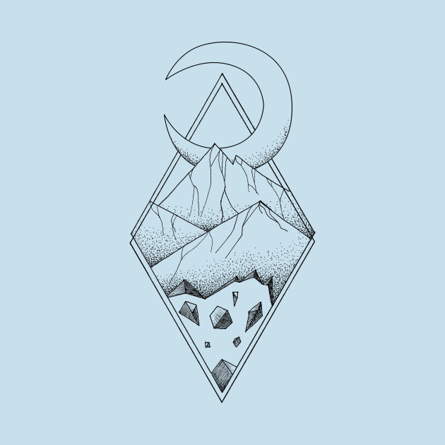 Disover Geometric mountain in a diamonds with moon (tattoo style - black and white) - Mountain - T-Shirt