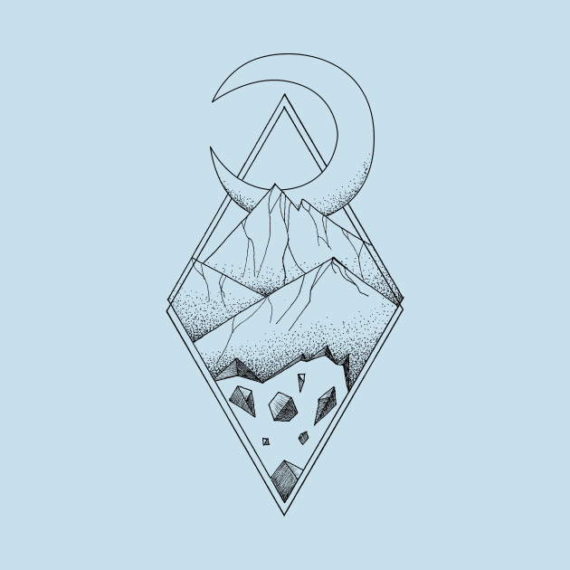 Discover Geometric mountain in a diamonds with moon (tattoo style - black and white) - Mountain - T-Shirt