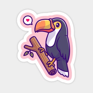 Cute Toucan Bird On Branch Cartoon Magnet