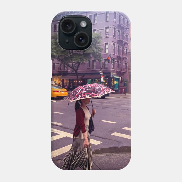 Girl Rainy Day City Street Upper West Side Manhattan NYC Phone Case by eleonoraingrid