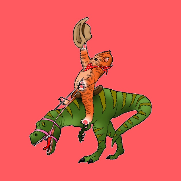 Funny rodeo Cat riding Dinosaur by GRADA