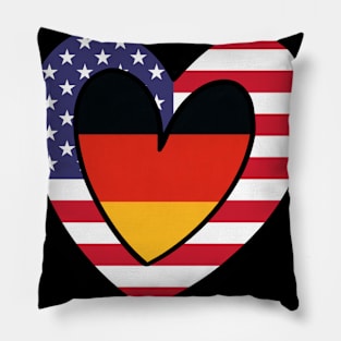 German American Heart Valentines Day Gift Half Germany USA Flag Pillow