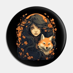 Girl and Fox Pin