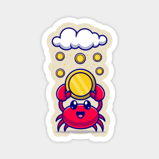 Cute Crab Holding Gold Coin Cartoon Magnet