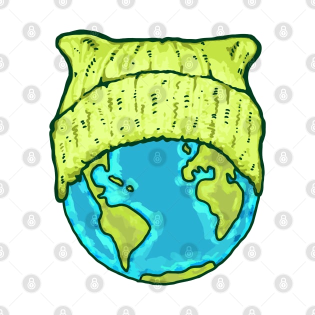 Green Cat Hat Earth by Jitterfly