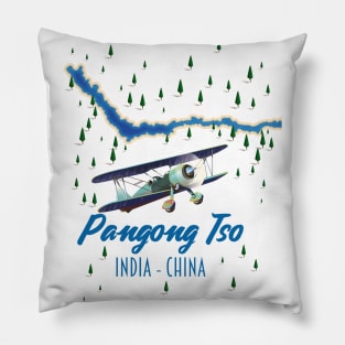 Pangong Tso India China retro style map. Pillow