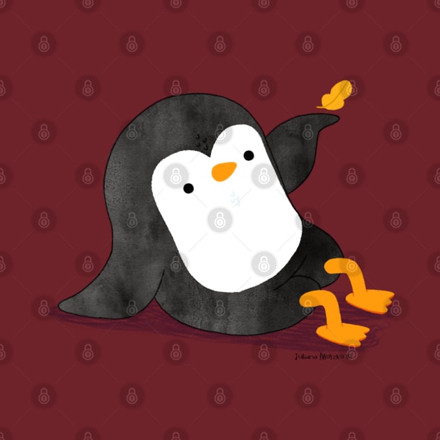 Penguin with autumn leaf by thepenguinsfamily