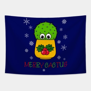 Merry Cactus - Cute Cactus In Christmas Holly Pot Tapestry