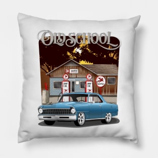 1967 Marina Blue Chevrolet Nova Old School Print Pillow