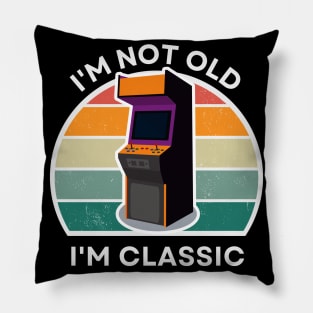 I'm not old, I'm Classic | Arcade | Retro Hardware | Vintage Sunset | Grayscale | '80s '90s Video Gaming Pillow