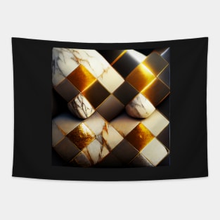 marble, black, white and gold check pattern Tapestry