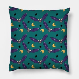 Cute bats pattern on teal background Pillow